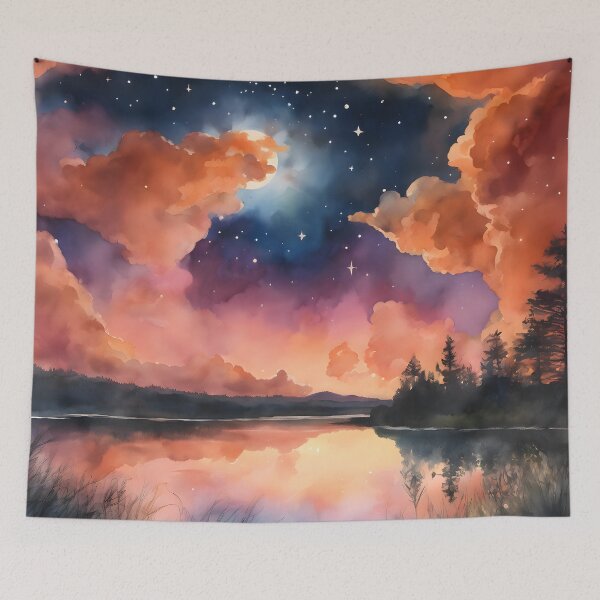 Item preview, Spectacular Orange Clouds at Dusk watercolor painting designed and sold by colorvisionart.