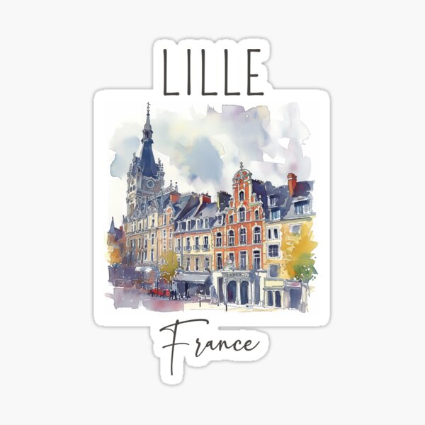 Vista previa del artículo con la obra «Diseño en acuarela de Lille - Francia», diseñado y vendido por Sketch-Shack.