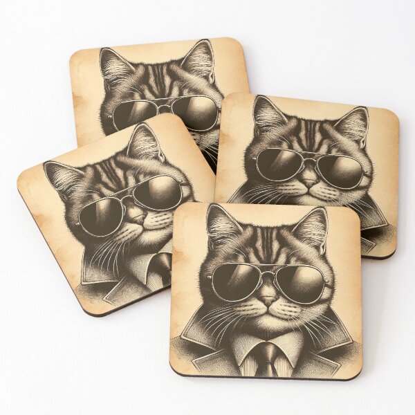 Item preview, Cool Retro Cat in Aviator Sunglasses, Sepia Line Art designed and sold by sweetbelle.