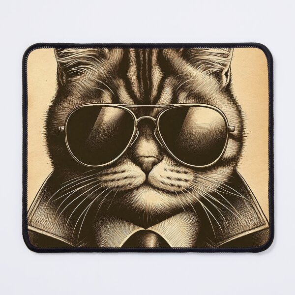 Item preview, Cool Retro Cat in Aviator Sunglasses, Sepia Line Art designed and sold by sweetbelle.
