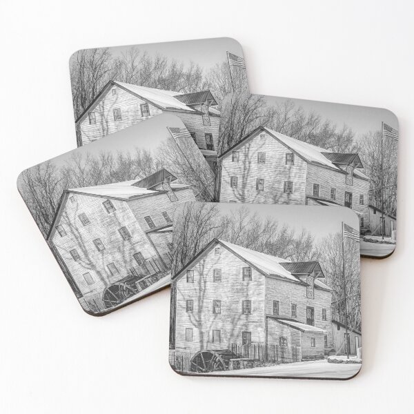 Item preview, The Daretown Grist Mill, In Winter - Black & White designed and sold by Lanis Rossi.