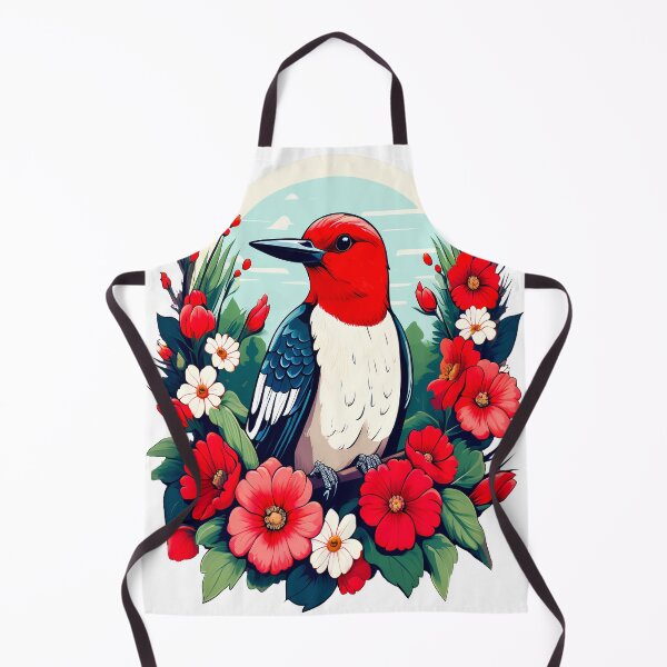 Artikelvorschau, Niedlicher Rotkopfspecht, umgeben von leuchtenden Blumen entworfen und verkauft von BirdsnStuff.
