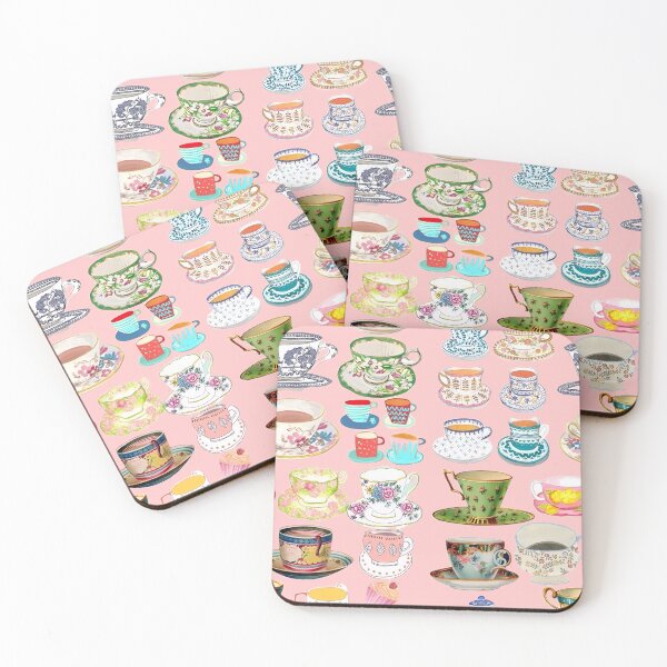 Item preview, Tea cups and cakes on peach background designed and sold by SophieClimaArt.
