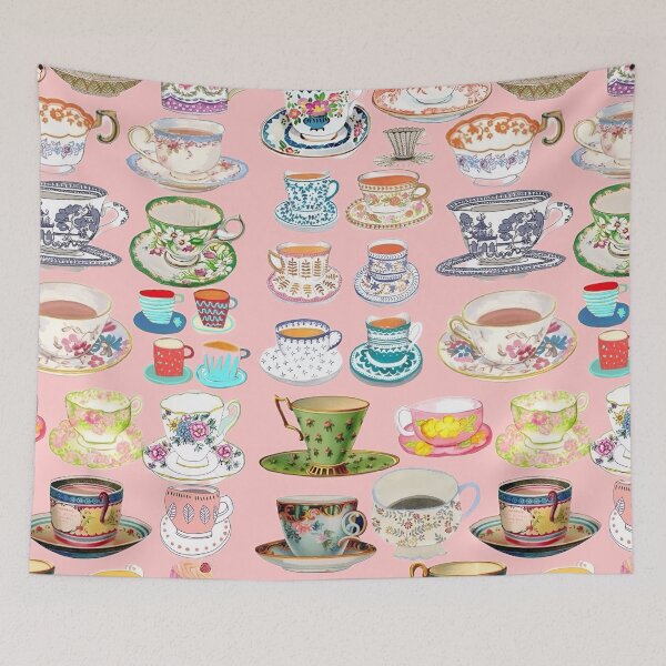 Item preview, Tea cups and cakes on peach background designed and sold by SophieClimaArt.