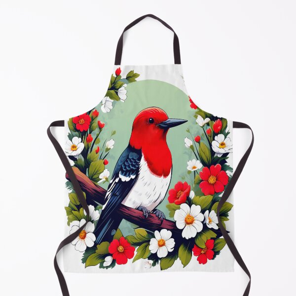 Artikelvorschau, Niedlicher Rotkopfspecht, umgeben von leuchtenden Blumen entworfen und verkauft von BirdsnStuff.