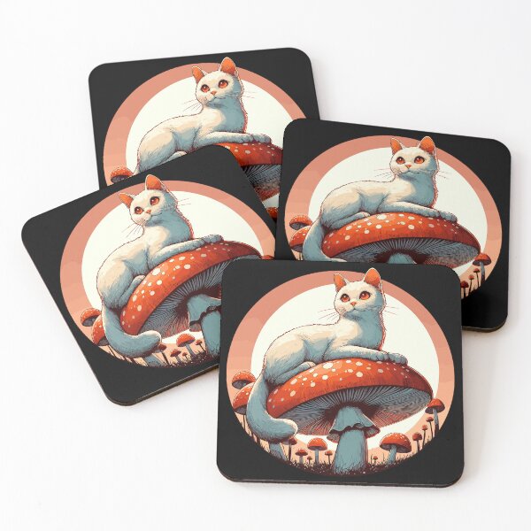 Item preview, Funny Vintage White Cat in Mushroom Garden designed and sold by TomFrontierArt.