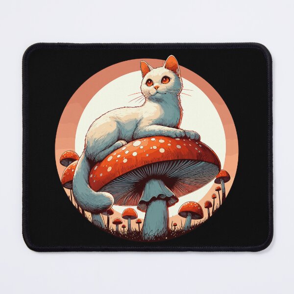 Item preview, Funny Vintage White Cat in Mushroom Garden designed and sold by TomFrontierArt.