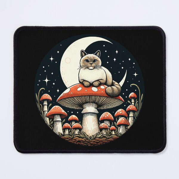 Item preview, Funny Vintage White Cat in Mushroom Garden designed and sold by TomFrontierArt.