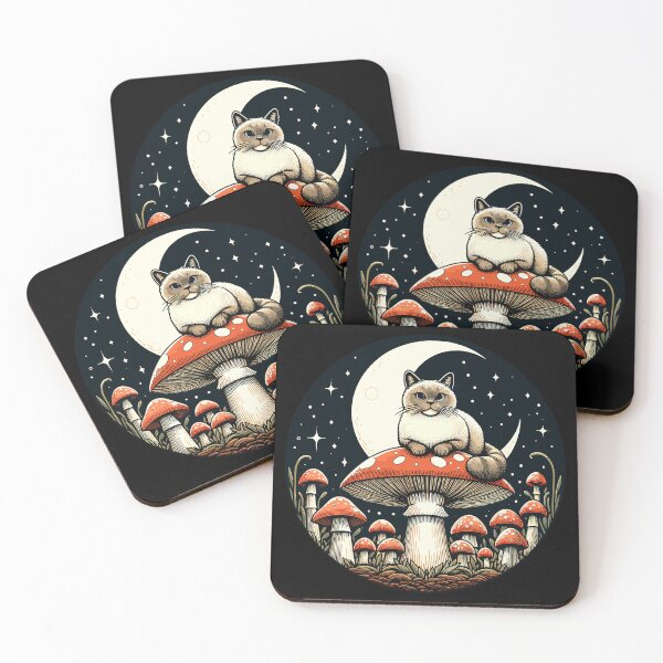 Item preview, Funny Vintage White Cat in Mushroom Garden designed and sold by TomFrontierArt.