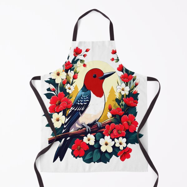 Artikelvorschau, Niedlicher Rotkopfspecht, umgeben von leuchtenden Blumen entworfen und verkauft von BirdsnStuff.