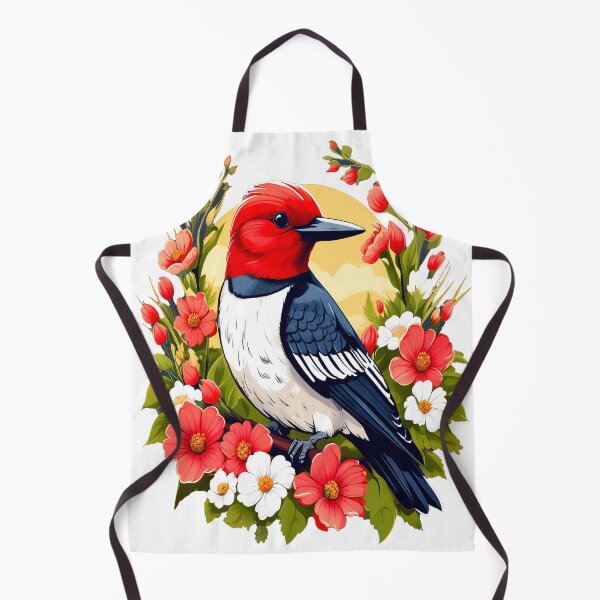 Artikelvorschau, Niedlicher Rotkopfspecht, umgeben von leuchtenden Blumen entworfen und verkauft von BirdsnStuff.