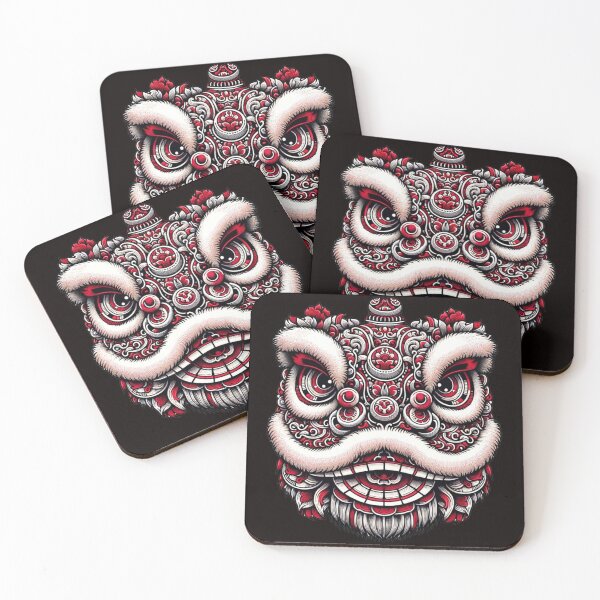 Item preview, Ceremonial Red and Black Lion Dance Mask Design designed and sold by MachineDesigned.