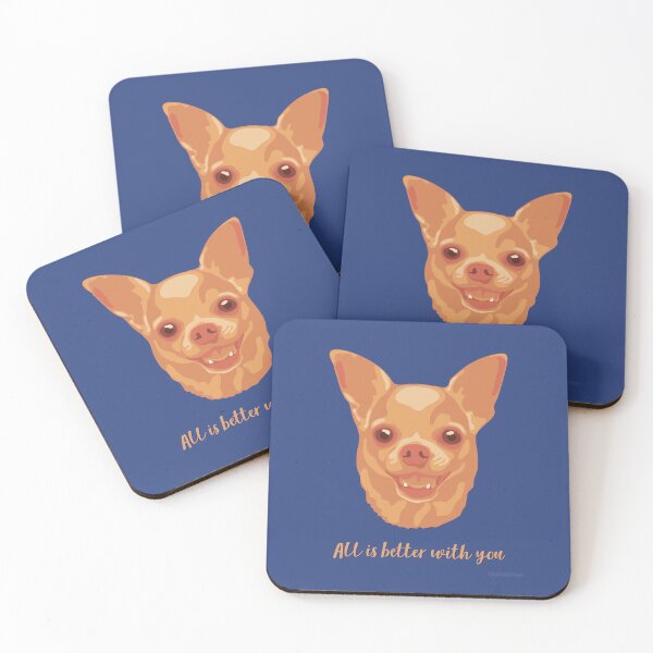 Item preview, DuFauna Chihuahua Orange and Blue Smiling Face "All is better with you" designed and sold by DuFauna.