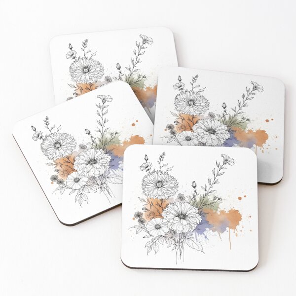 Item preview, September Fine Line watercolor Flower Bouquet Artwork designed and sold by ArtfulMiller.