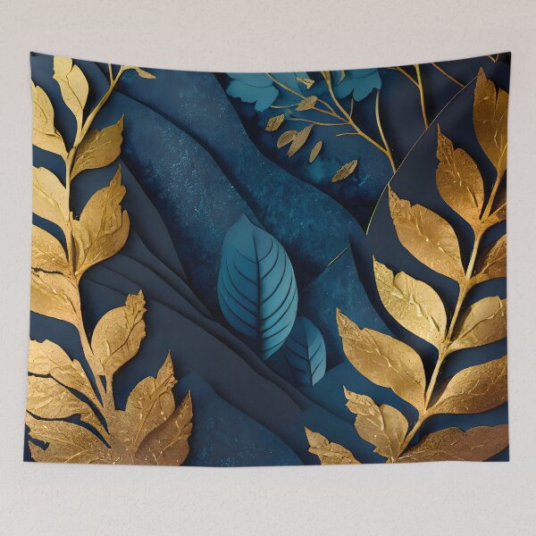 Item preview, Leaf, Leaves, Forest, Foliage, Nature, Tree, Plants, Gold, Layered Paper, Paper Cut, Blue, Dark Blue designed and sold by Golden-Feathers.