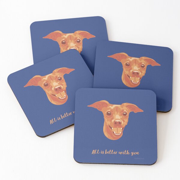 Item preview, DuFauna Miniature Pinscher Orange and Blue Smiling Face "All is better with you" designed and sold by DuFauna.