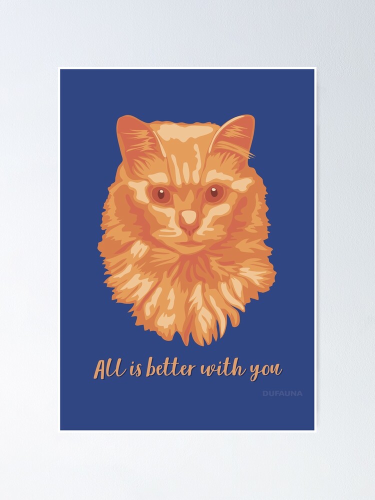 DuFauna Turkish Angora Cat Orange and Blue Smiling Face 