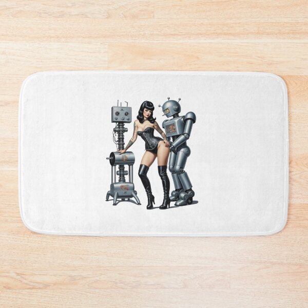 Item preview, Betty Bangs Pinup Girl posing with Retro Robot designed and sold by BabesWithBots.