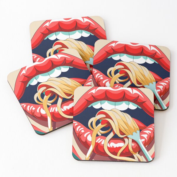 Item preview, taste of pasta as it's savored by the lips of a passionate woman in vibrant red designed and sold by Rosa Elena Albornoz Mendez.