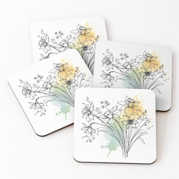 Item preview, March Fine Line Watercolor Flower Bouquet Artwork designed and sold by ArtfulMiller.