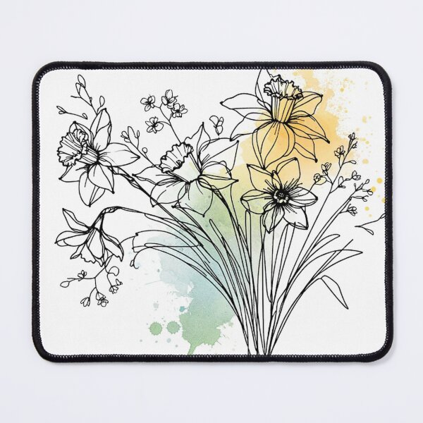 Item preview, March Fine Line Watercolor Flower Bouquet Artwork designed and sold by ArtfulMiller.