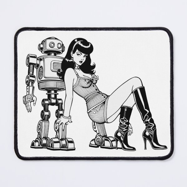 Item preview, Retro Pinup Girl posing with Vintage Robot designed and sold by BabesWithBots.