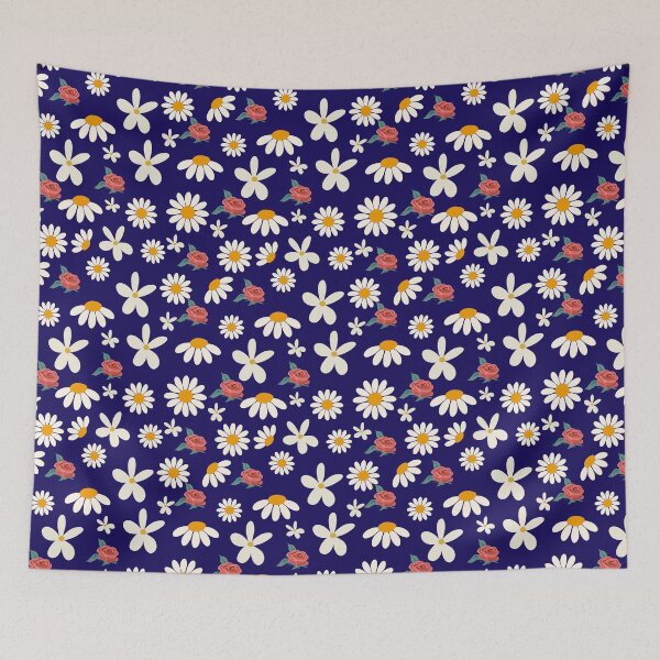 Item preview, Daisy roses pattern on blue designed and sold by BritishDelights.