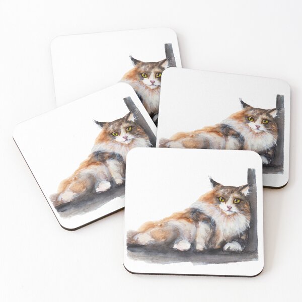 Item preview, Tortoiseshell cat watercolour painting designed and sold by Funsize-Art.