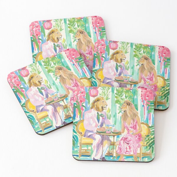 Item preview, Happy Valentine, lion and lioness celebrating, preppy romantic art designed and sold by SophieClimaArt.