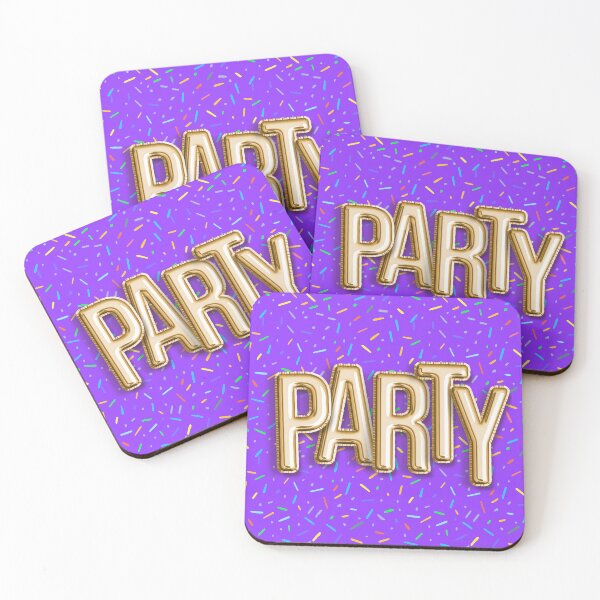 Item preview, Party in Gold Foil Balloon Letters on Purple Confetti Background designed and sold by DesignGranny.