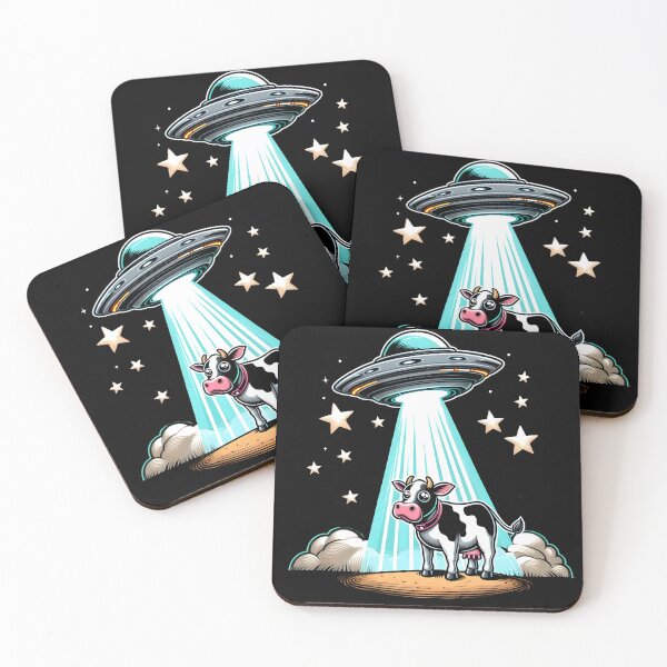 Item preview, Cartoon flying saucer beaming up a cow designed and sold by Inkstorm-London.