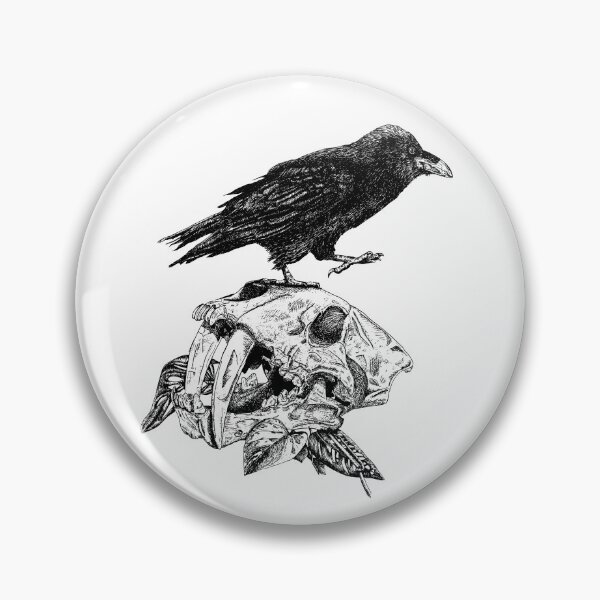 Item preview, Raven on top of Saber Toothed Cat Skull designed and sold by Moon Dog Art.