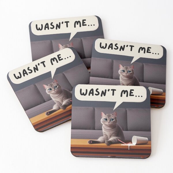 Item preview, “Wasn’t Me” Kitty Spills Milk Shake(Square Design) designed and sold by SteadyRolla.