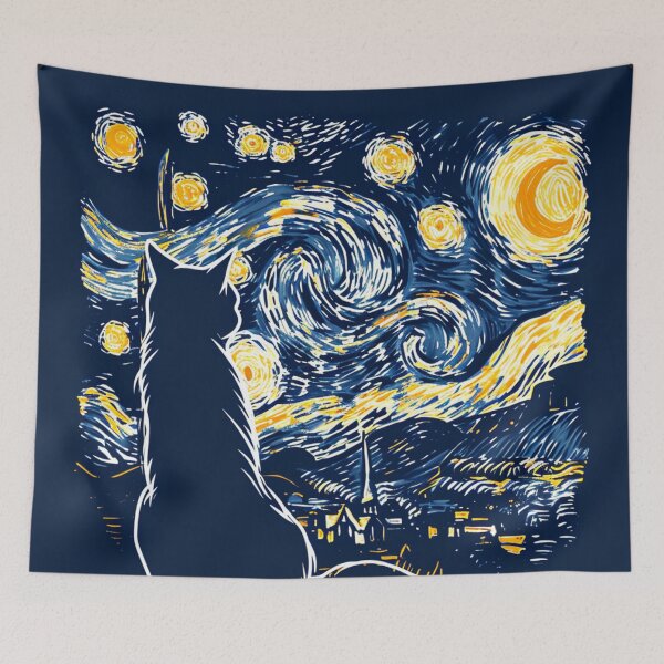 Item preview, Starry Night Cat Van gogh Inspired Painting designed and sold by Vangoholic.
