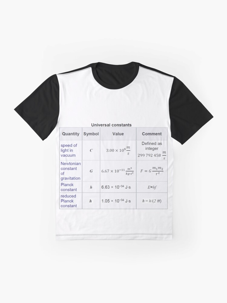 Alternate view of #Physics #Universal #Constants: Speed of #Light in Vacuum, Newtonian Constant of Gravitation, Planck Constant Graphic T-Shirt