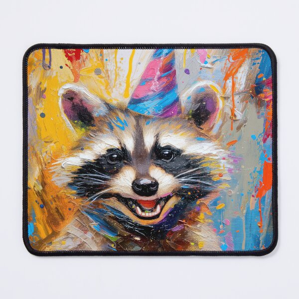 Item preview, Raccoon with Birthday Cake and Party Hat in vibrant painted style designed and sold by OddCorro.