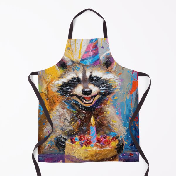 Item preview, Raccoon with Birthday Cake and Party Hat in vibrant painted style designed and sold by OddCorro.