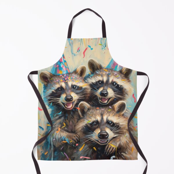Item preview, Raccoon Trio with Party Hats and Balloons in vibrant painted style designed and sold by OddCorro.