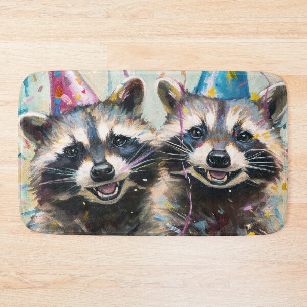 Item preview, Raccoon Duo with Party Hats and Confetti in vibrant painted style designed and sold by OddCorro.