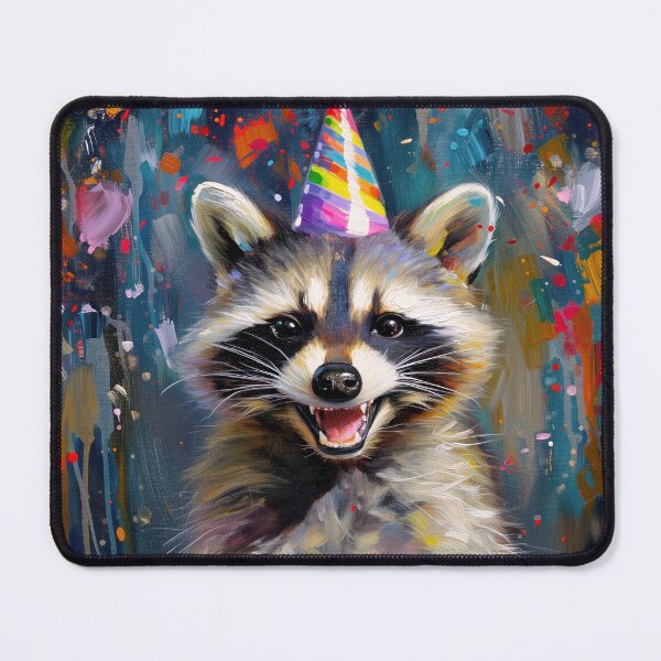 Item preview, Happy Raccoon with Birthday Cake and Party Hat in painted style designed and sold by OddCorro.