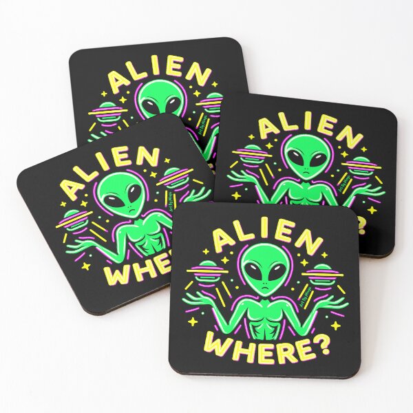 Item preview, Art By Minga Neon Green and Yellow Alien Where? Design designed and sold by Artbyminga.