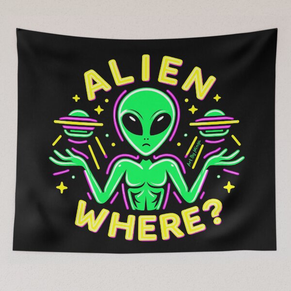Item preview, Art By Minga Neon Green and Yellow Alien Where? Design designed and sold by Artbyminga.