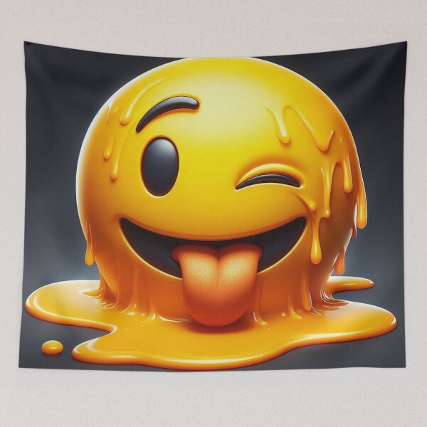 Item preview, Yellow Melting Emoji Winking with a Black Background designed and sold by shanblue6.
