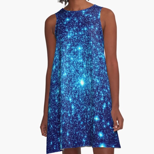 Galaxy Sparkle Stars Vivid Blue A-Line Dress