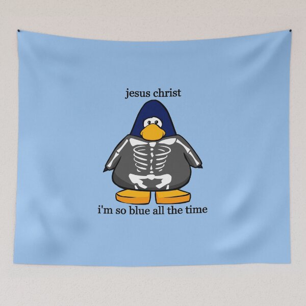 Item preview, phoebe bridgers funeral club penguin skeleton "jesus christ im so blue all the time" !! designed and sold by bbboboo.