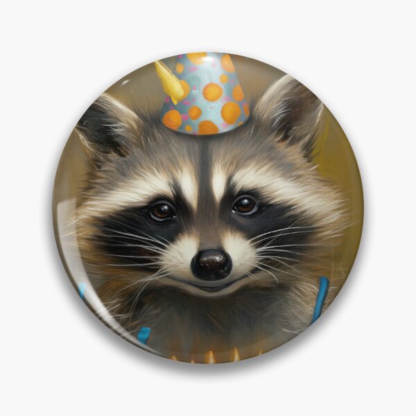 Item preview, Raccoon with Birthday Cake and Party Hat in classic painted style designed and sold by OddCorro.