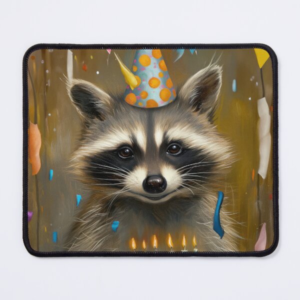 Item preview, Raccoon with Birthday Cake and Party Hat in classic painted style designed and sold by OddCorro.