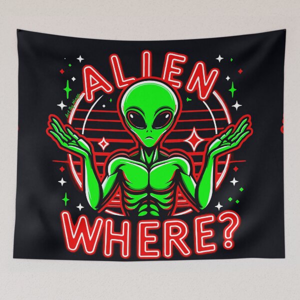 Item preview, Art By Minga Neon Red and Green Alien Where? Design designed and sold by Artbyminga.
