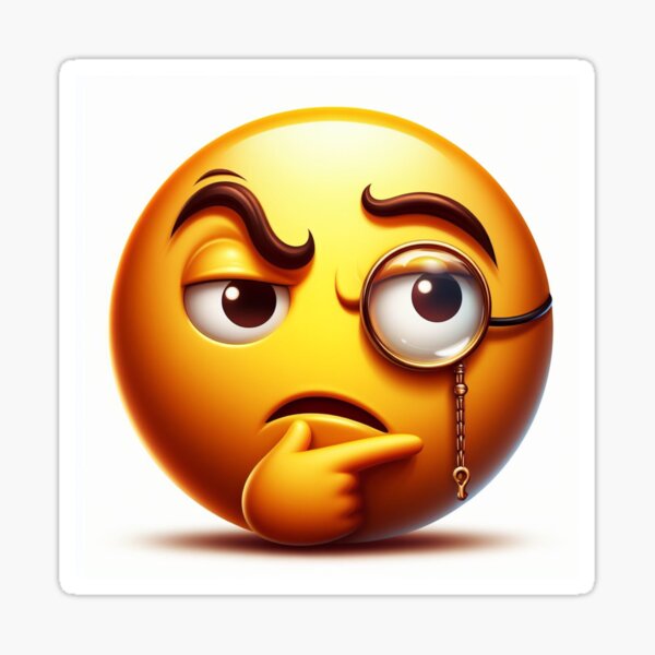 Hmm Thinkin Emoji with Monocle and Weird Eyebrows Sticker