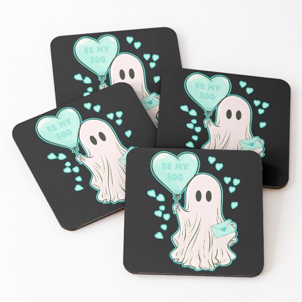 Item preview, Be My Boo super cute ghost with turquoise balloon and hearts designed and sold by JoyOfHopeStore.